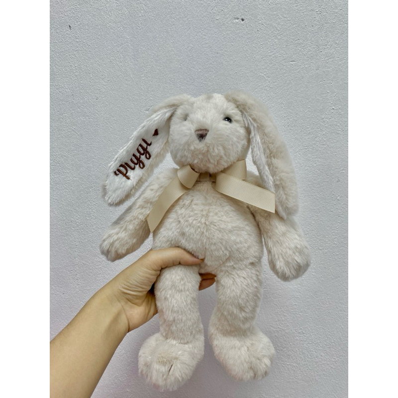 Thỏ Bông Xám Nâu lông mềm tai dài Thêu tên theo yêu cầu 31cm, thỏ bông JellyCa Bunny cho bé