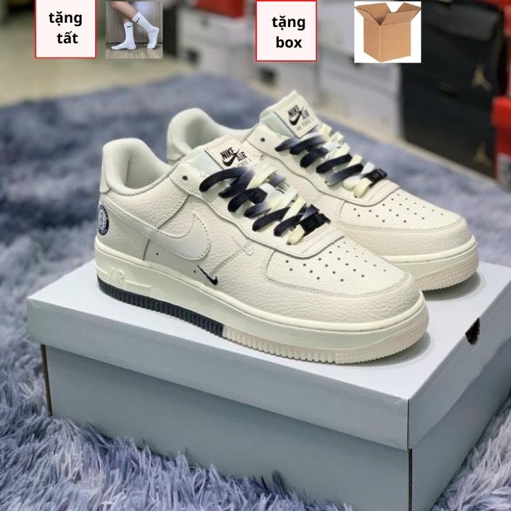 Giày_ni.ke Be Sữa Low " Brooklyn " Sail Black, Giày AF1 Âm Dương Chữ "B" Đế 2 Màu Bản Full Box Bill