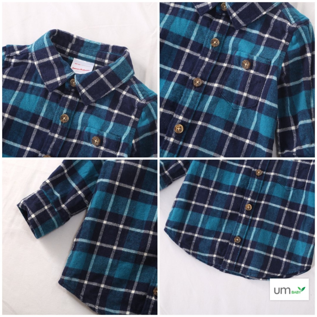 Áo sơ mi bé trai dài tay kẻ caro 3m-3 tuổi vải dạ flannel cotton màu đỏ xanh vàng noel áo sơ mi bé trai xuất dư Hanna