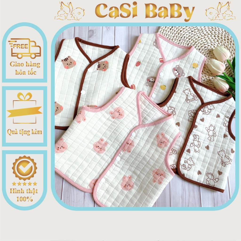 Áo Gile Xô Muslin Trần 3 Lớp Phong Cách Hàn Quốc Cho Bé Trai Bé Gái Sơ Sinh CaSi BaBy