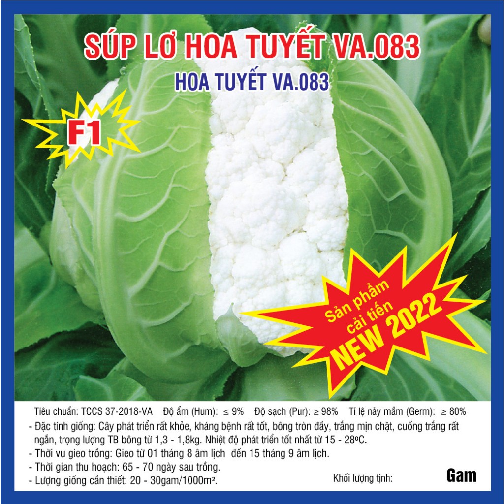 Hạt giống Súp lơ trắng lai F1 Hoa Tuyết VA.83 100 hạt
