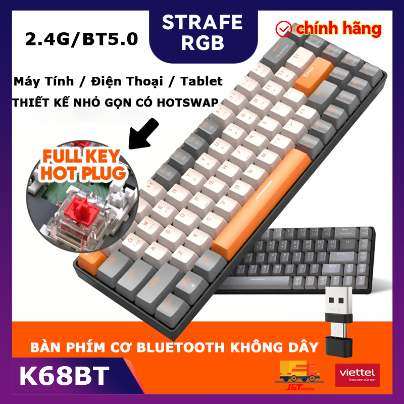 Bàn Phím Cơ Bluetooth Không dây K68,Kết nối 2 chế độ- Red Switch Đã Có Hotswap sử dụng Máy Tính/Điện Thoại