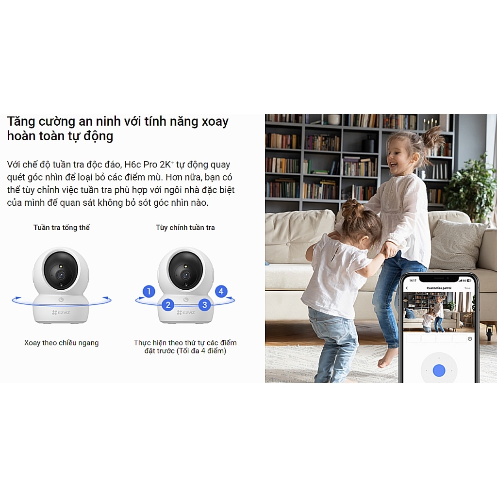 Camera Wifi Trong Nhà Ezviz H6C PRO 2K+ 4MP Gọi Điện, Màu Ban Đêm - TRANGIATELECOM