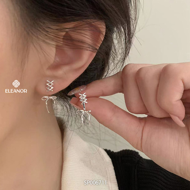 Bông tai nữ chuôi bạc 925 Eleanor Accessories thắt nơ phụ kiện trang sức dễ thương 6711