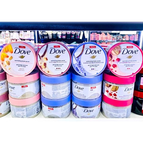 Tẩy tế bào da chết dove body Scrub Exfoliating Body Polish Macca lựu đỏ Giúp Da Mịn Màng bản Đức 225 gram