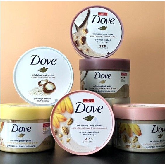 Tẩy tế bào da chết dove body Scrub Exfoliating Body Polish Macca lựu đỏ Giúp Da Mịn Màng bản Đức 225 gram