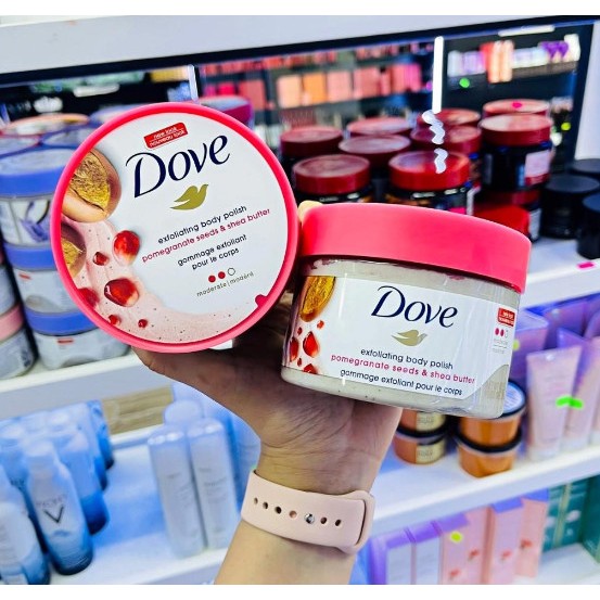 Tẩy tế bào da chết dove body Scrub Exfoliating Body Polish Macca lựu đỏ Giúp Da Mịn Màng bản Đức 225 gram