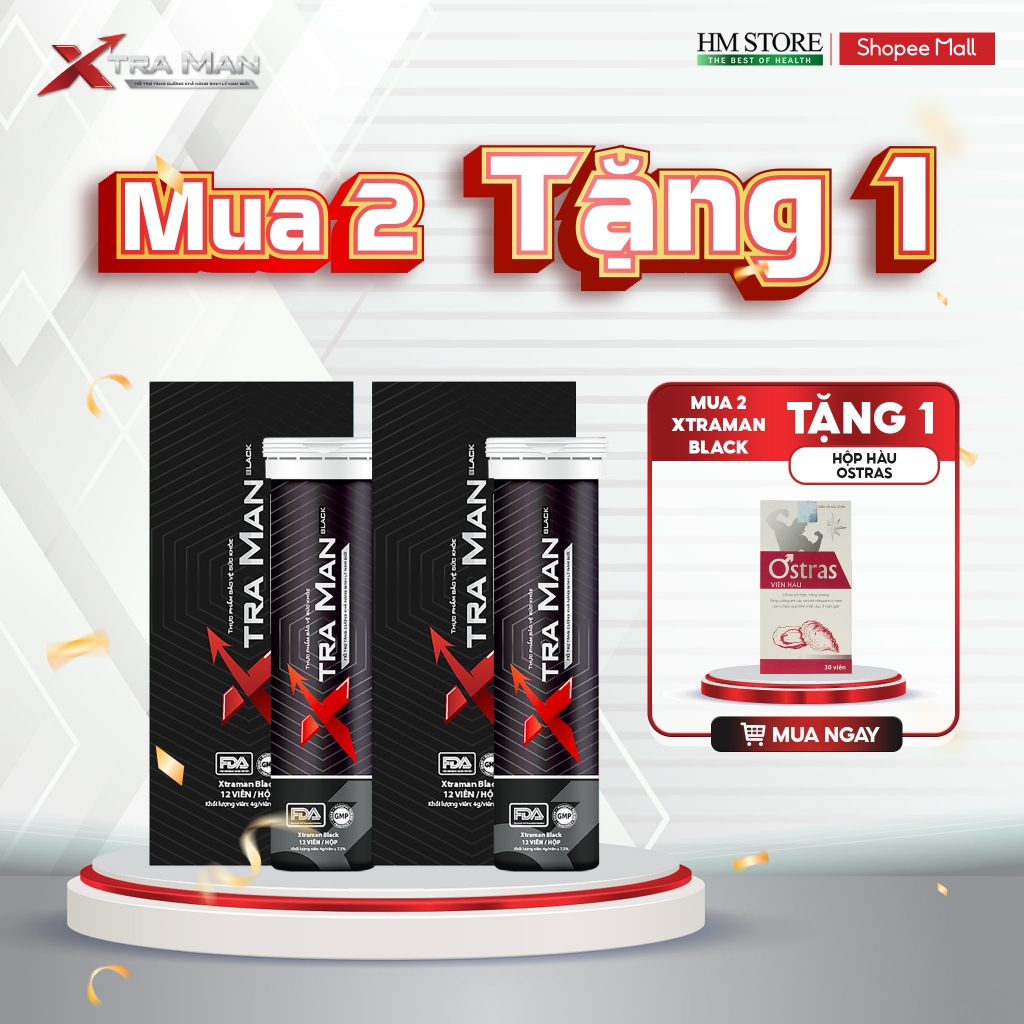 [COMBO 2 TẶNG 1] Xtraman Black - Viên sủi cải thiện sinh lý nam giới, Kéo dài thời gian quan hệ hộp 12 viên