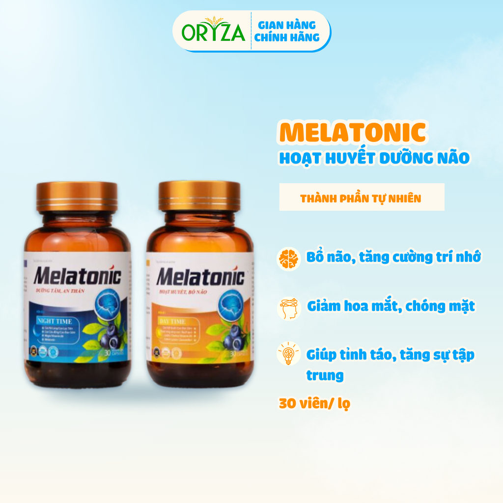 Combo Hoạt huyết dưỡng não Melatonic ORYZA PHARMA ngày và đêm giúp hoạt huyết, bổ não, tăng trí nhớ30 viên/ hộp