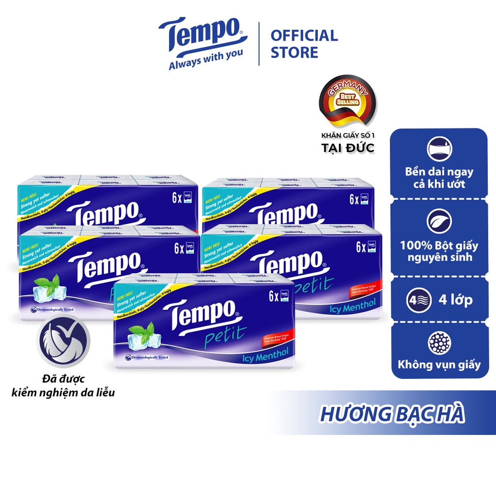 [COMBO 5 LỐC] Khăn giấy Tempo Petit Icy Menthol (Lốc 6 gói)