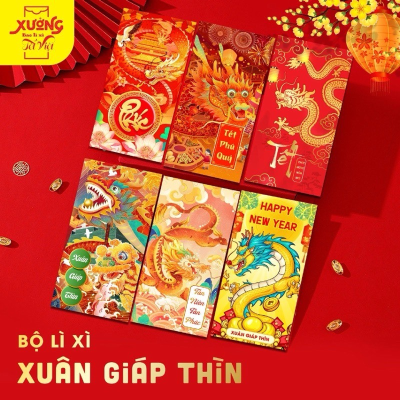 Bao lì xì rồng Tết 2024 hot trend - Set 10 bao