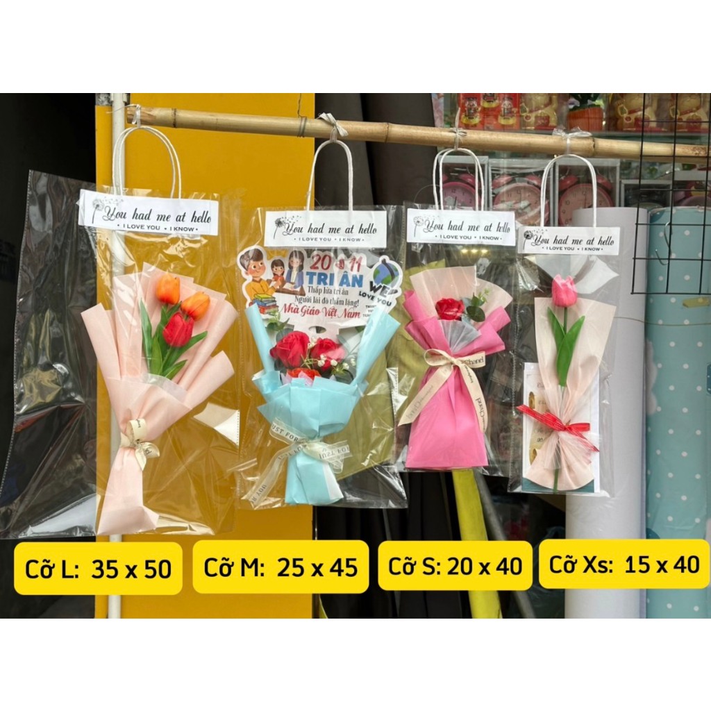 Túi Đựng Hoa Tươi, Hoa Sáp, Hoa Len Trong Suốt Làm Quà Tặng Giáng Sinh Thiết Kế Trendy Nhiều Kích Thước Chất Liệu PVC