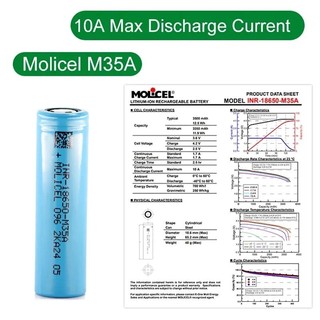Pin sạc icr 18650 molicel m35a, dung lượng 3500mah, xả liên tục 10a