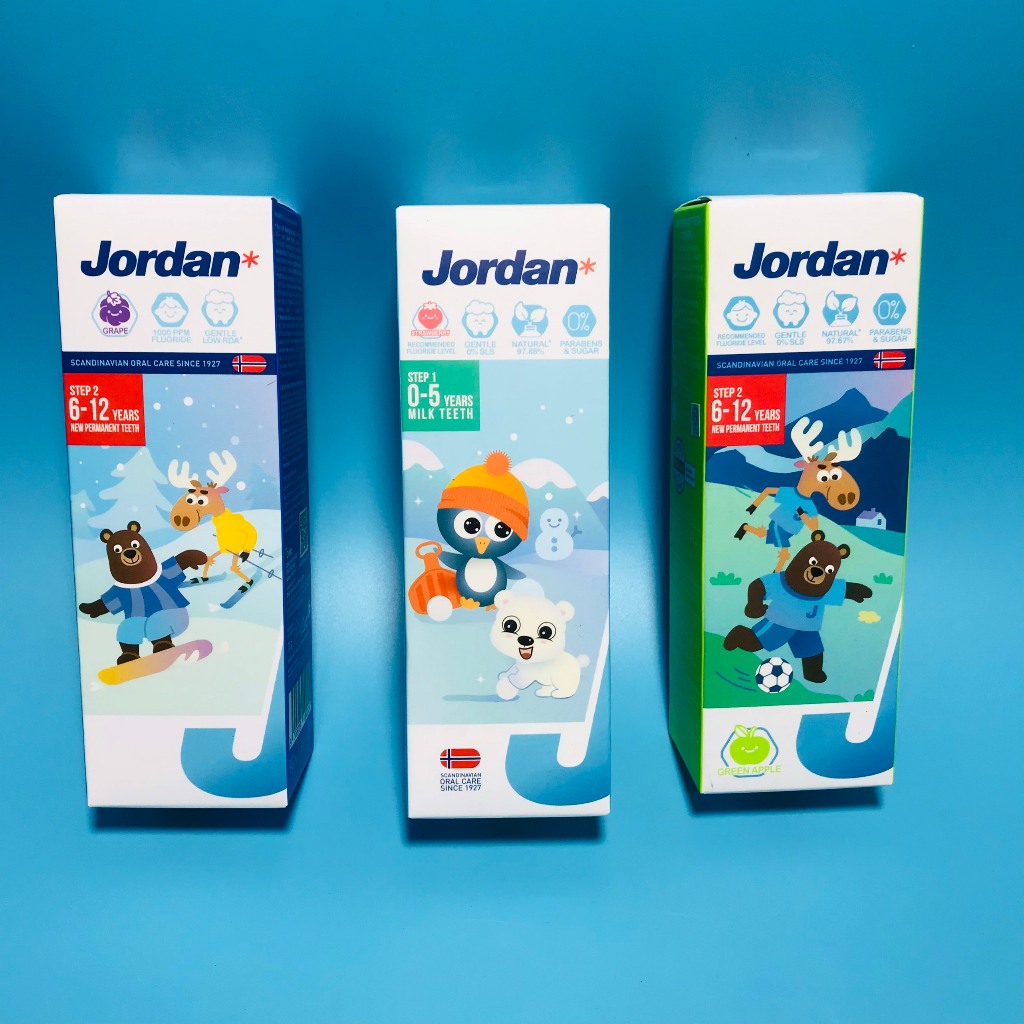 Kem Đánh Răng Jordan Trẻ Em Vị Dâu Tây&Vị Vải & Vị Nho&Vị Táo 75g