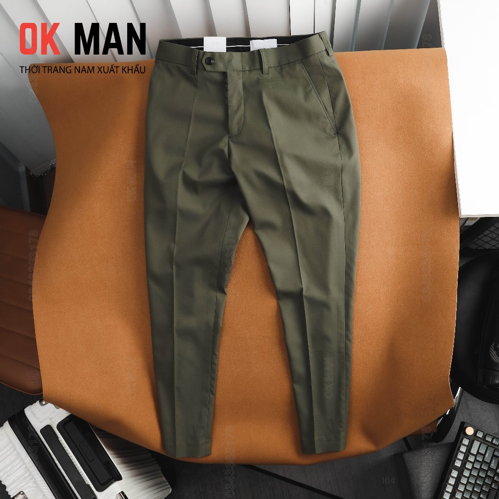 Quần âu nam form slimfit 6 màu, quần vải tây chất vải Kaki co giãn thoải mái OKMAN