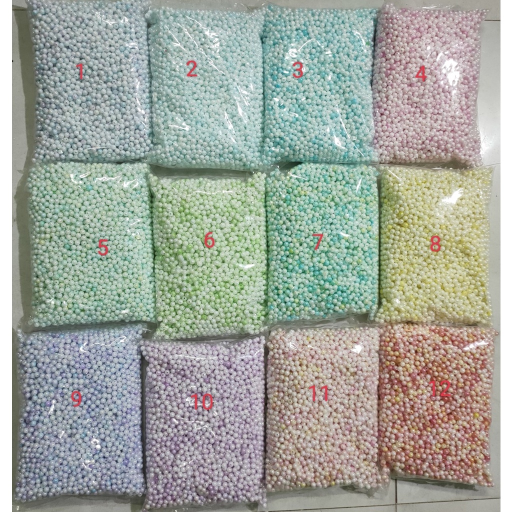 10gam khoảng 34 viên Hạt nhựa đa sắc lấp lánh size 8mm xỏ vòng tay, trang sức, DIY