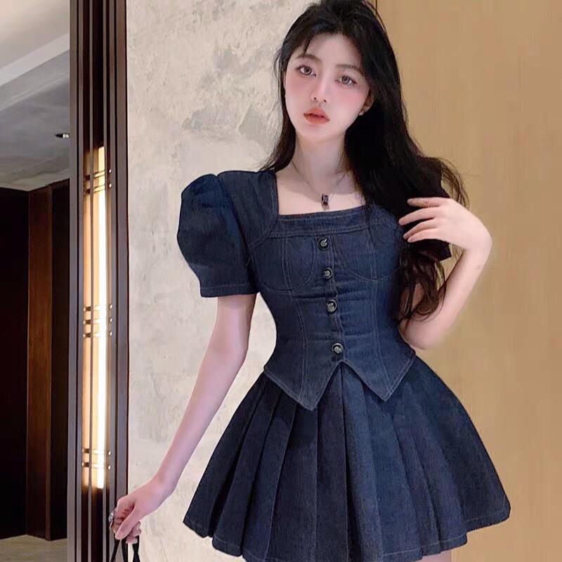 SET JEAN TAY PHỒNG , CHÂN VÁY DẬP LY BIGSIZE - MÃ L005