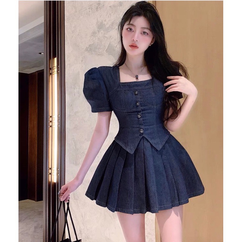 SET JEAN TAY PHỒNG , CHÂN VÁY DẬP LY BIGSIZE - MÃ L005