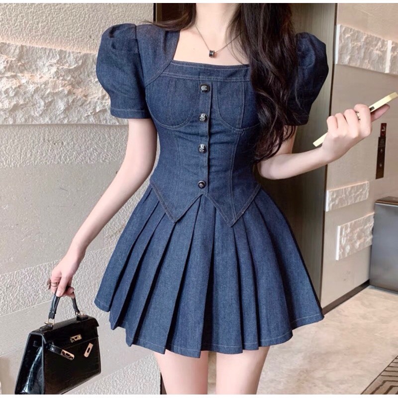 SET JEAN TAY PHỒNG , CHÂN VÁY DẬP LY BIGSIZE - MÃ L005