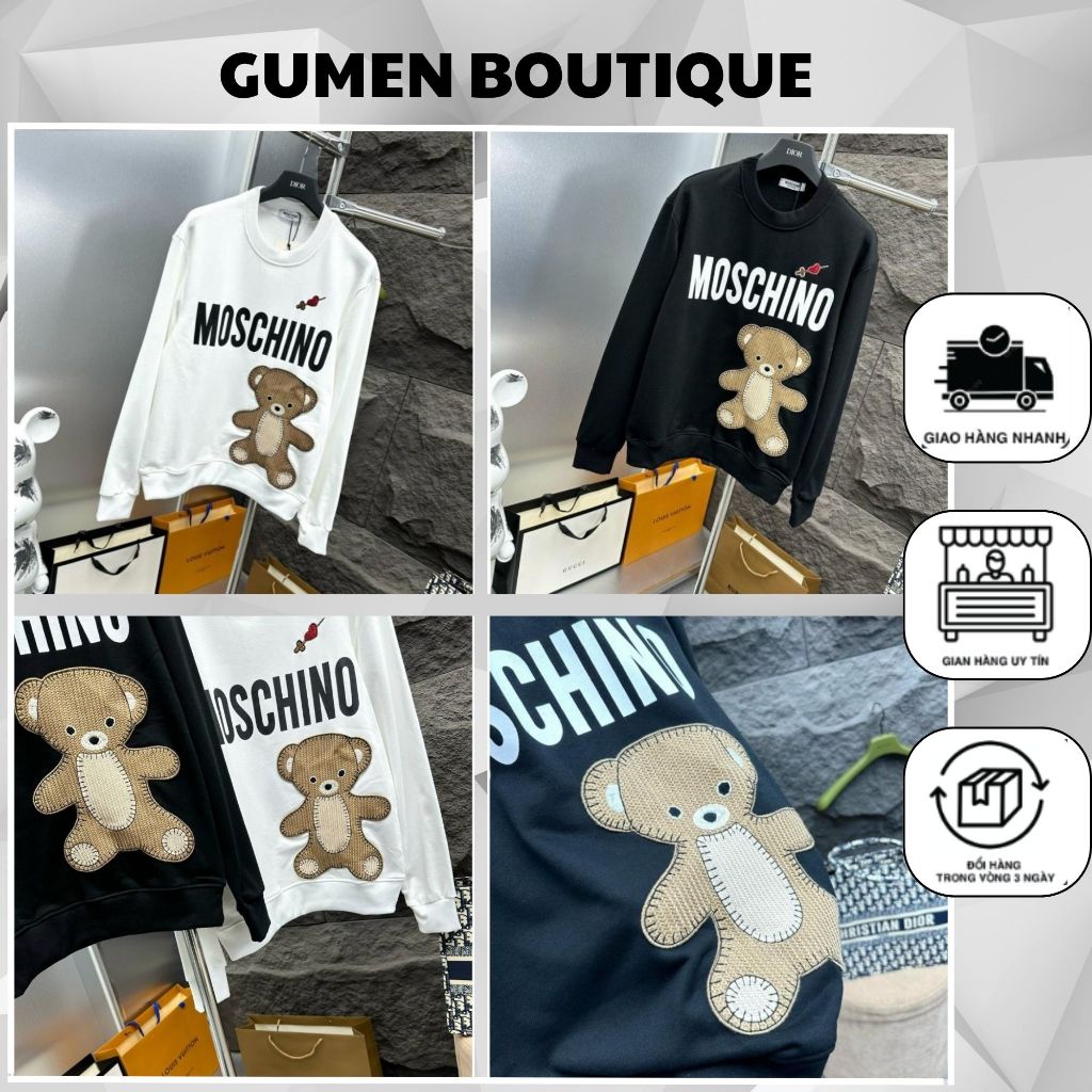 [HOTTREND] -  Áo Nỉ Nam Nữ thêu Hình Gấu MosChiNo Chất Da Cá Siêu đẹp, cao cấp - Áo đôi gấu cho nam 