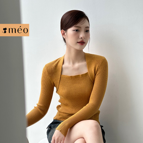 Áo len nữ Méo shop cổ vuông dài tay Carna