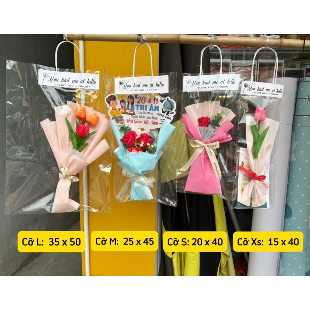 Combo 50 Chiếc Túi Đựng Hoa Tươi, Hoa Sáp, Hoa Len Làm Quà Tặng Noel Trong Suốt Thiết Kế Trendy Nhiều Kích Thước