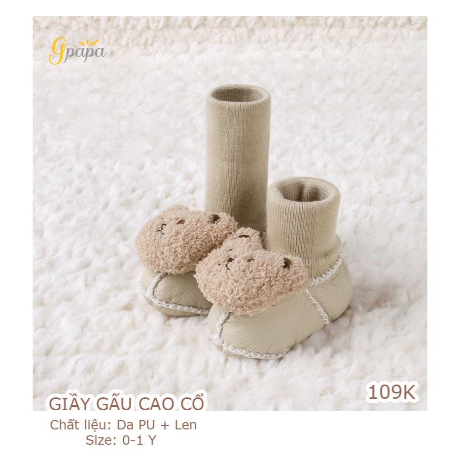 Giầy Gấu Cao Cổ Gpapa dành cho các bé 0-1Y Chất liệu len cao cấp êm, mềm, nhẹ, thoáng, độ đàn hồi cao.