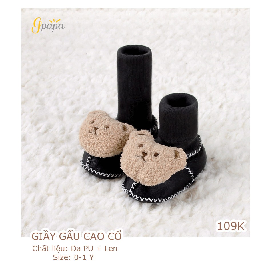 Giầy Gấu Cao Cổ Gpapa dành cho các bé 0-1Y Chất liệu len cao cấp êm, mềm, nhẹ, thoáng, độ đàn hồi cao.