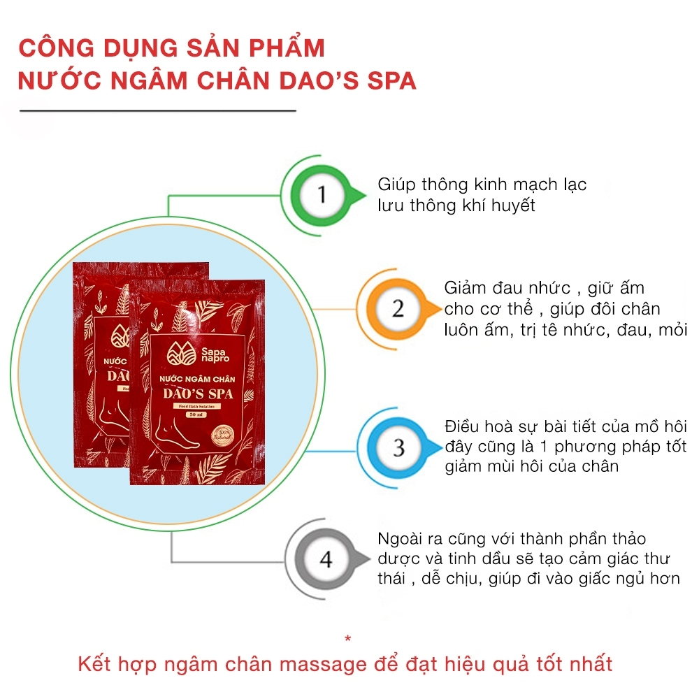 Nước ngâm chân thảo dược Dao's Spa chính hãng thư giãn giúp ngủ ngon ngủ sâu giấc, không bị lạnh chân vào mùa đông