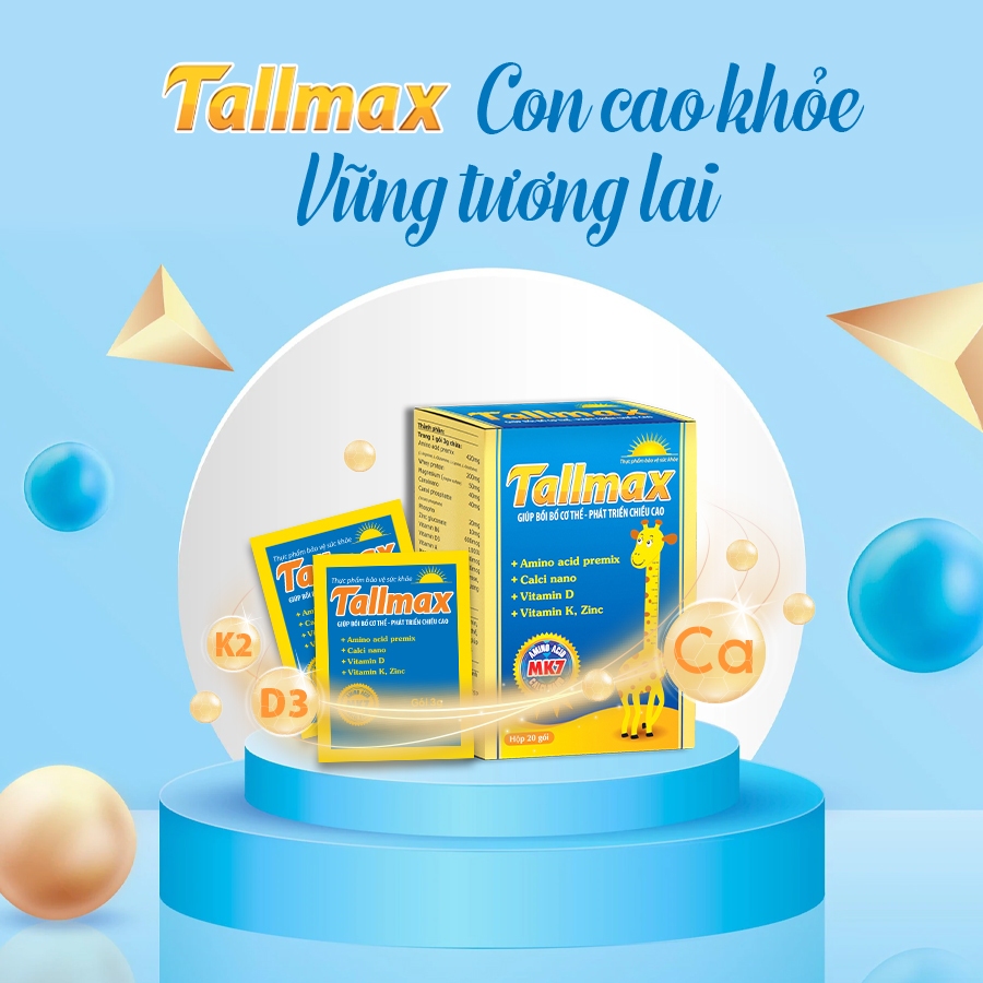 ✔ Tallmax Cùng trẻ cao lớn mỗi ngày Bổ sung acid amin vitamin khoáng chất - H20 gói