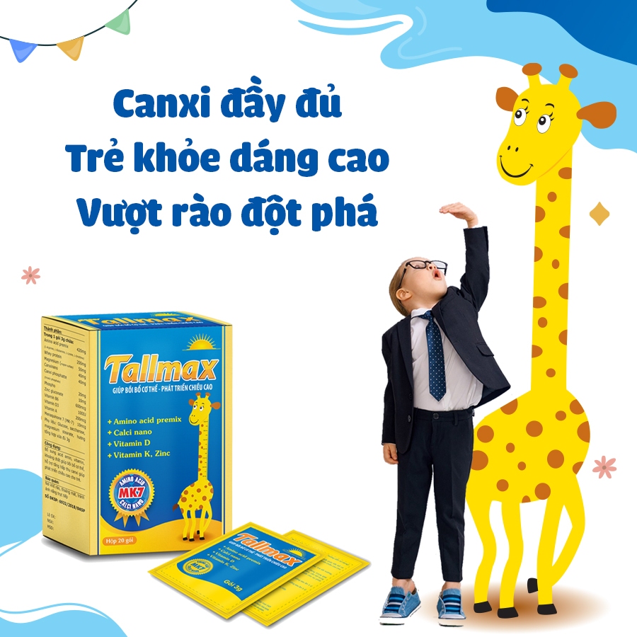 ✔ Tallmax Cùng trẻ cao lớn mỗi ngày Bổ sung acid amin vitamin khoáng chất - H20 gói