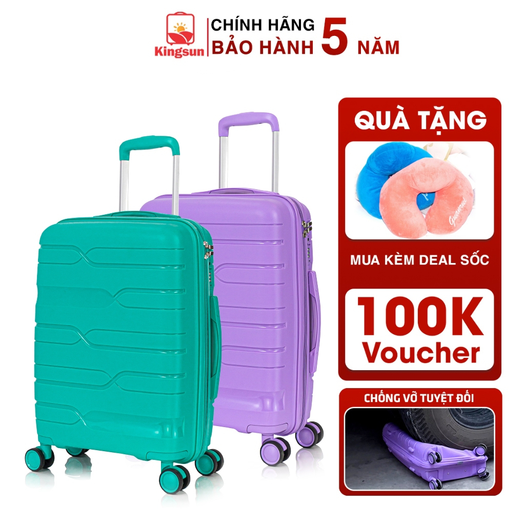 Vali Du Lịch Nhựa PP01 Cao Cấp Kingsun Vali Kéo Chống Va Đập Size 20/24, Bảo Hành 5 Năm