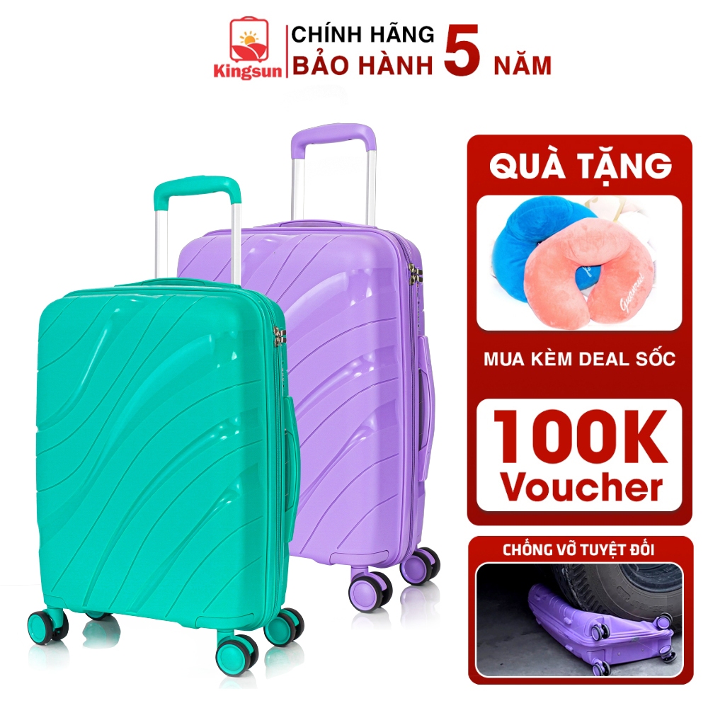 Vali Du Lịch Nhựa PP02 Cao Cấp Kingsun vali Kéo Chống Va Đập Size 20/24 khóa hải quan TSA Bảo Hành 5 Năm