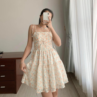 Đầm dây hoa xoắn ngực