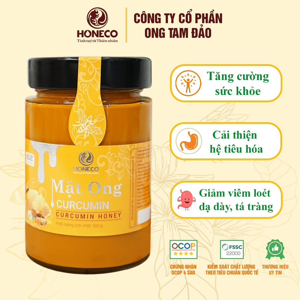 Mật ong nghệ Curcumin HONECO 500g - Thơm ngon bổ dưỡng, tốt cho người bị đau dạ dày.