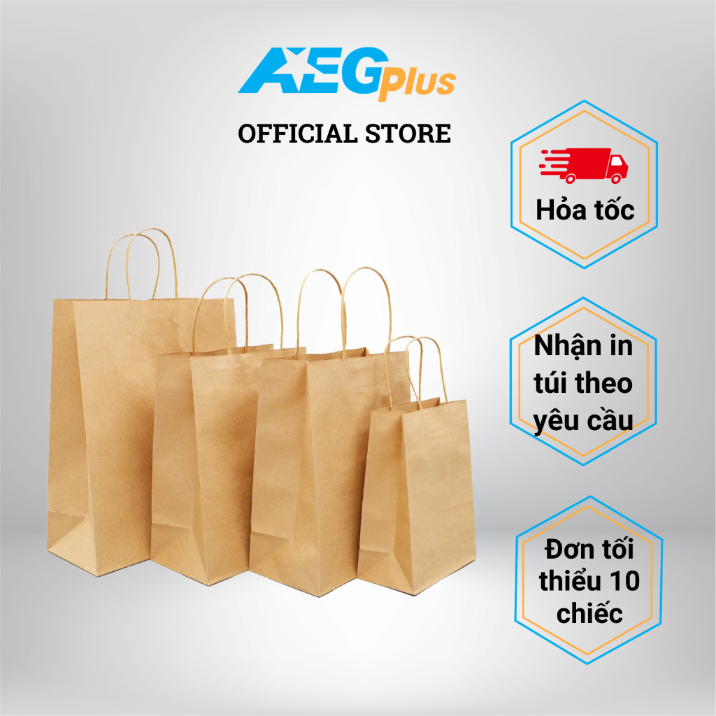 Túi Giấy Kraft Nhật Nâu, Trơn, Có Quai, Đáy Vuông, Đa Dạng Kích Thước - Túi Giấy Xi Măng Đựng Thực Phẩm và Quà Tặng