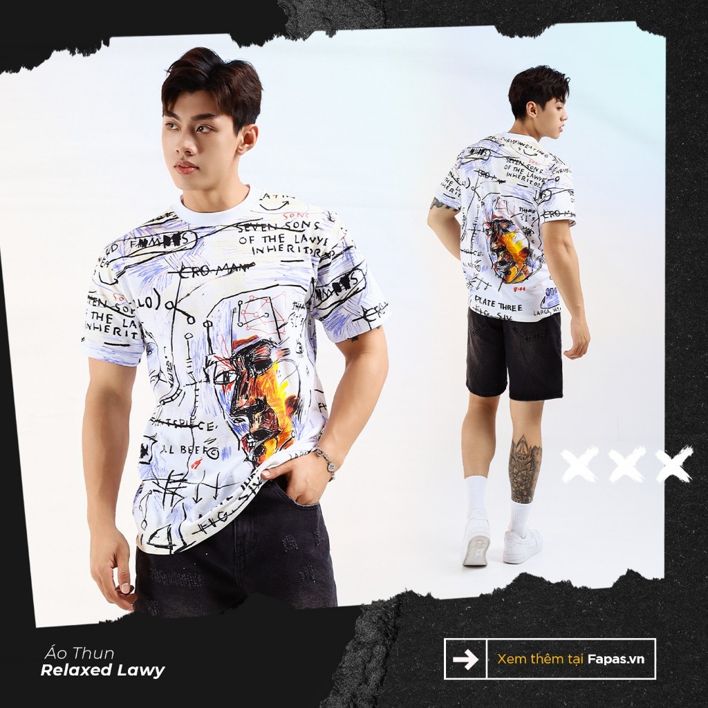 Áo thun tay ngắn form Relax LAWY chất vải cotton thoáng mát, mềm mịn, hình in tạo nên nét chấm phá riêng biệt và thú vị