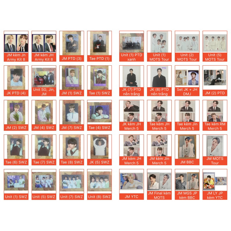 (CHAT TRƯỚC/ĐỌC MÔ TẢ) BTS Hình ảnh nhỏ chính thức Mini Photocard Jimin, Taehyung, Jungkook