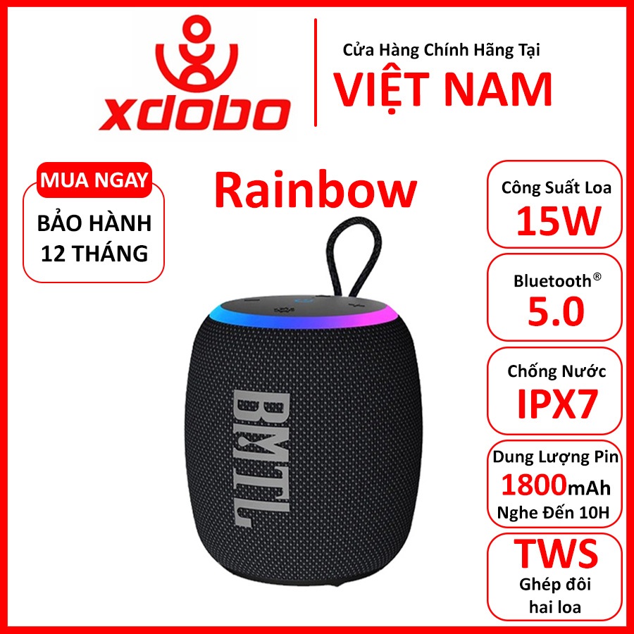 Loa Bluetooth 5.0 XDOBO RAINBOW Công Suất 15W, Chống Nước IPX7, Pin 1800Mah Hỗ Trợ Thẻ TF, AUX - BH 12 Tháng