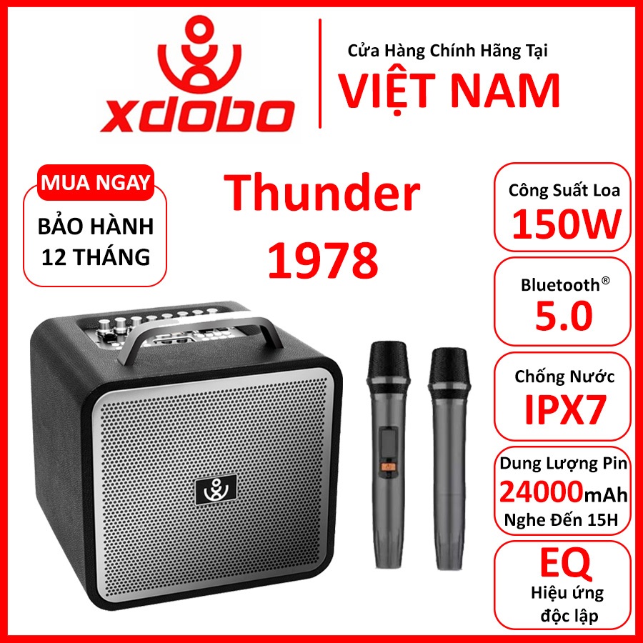 Loa Karaoke Bluetooth 5.0 XDOBO THUNDER 1978 Công Suất 150W, Chống Nước IPX6, Hỗ Trợ Hát Karaoke, Thẻ TF, USB,Jack 6.5MM