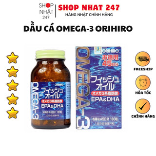 [Hỏa Tốc HN] Dầu cá Omega 3 Orihiro fish oil, Omega 3 EPA & DHA Orihiro 180 viên Nhật Bản