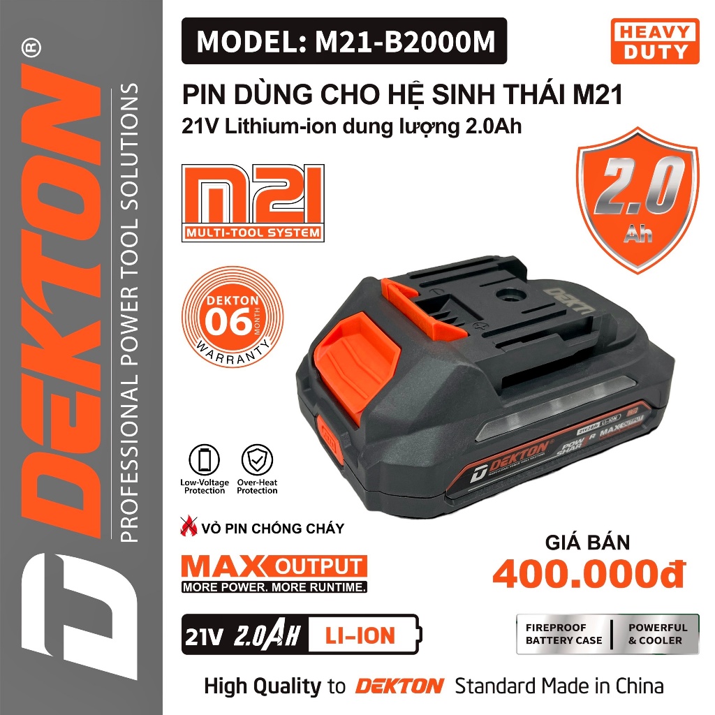 Pin Dekton 21V dung lượng 2.0Ah M21-B2000M