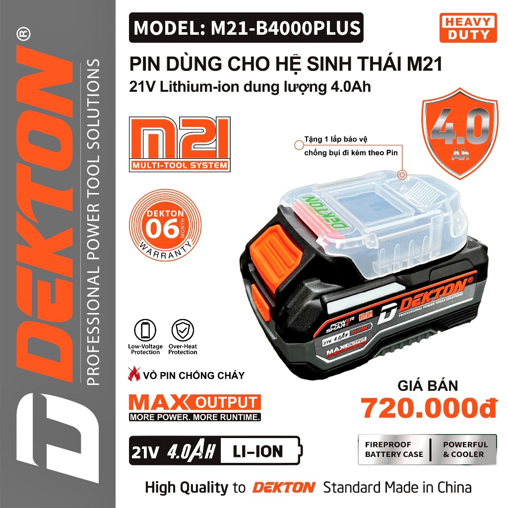 Pin Dekton 21V dung lượng 4.0Ah M21-B4000PLUS