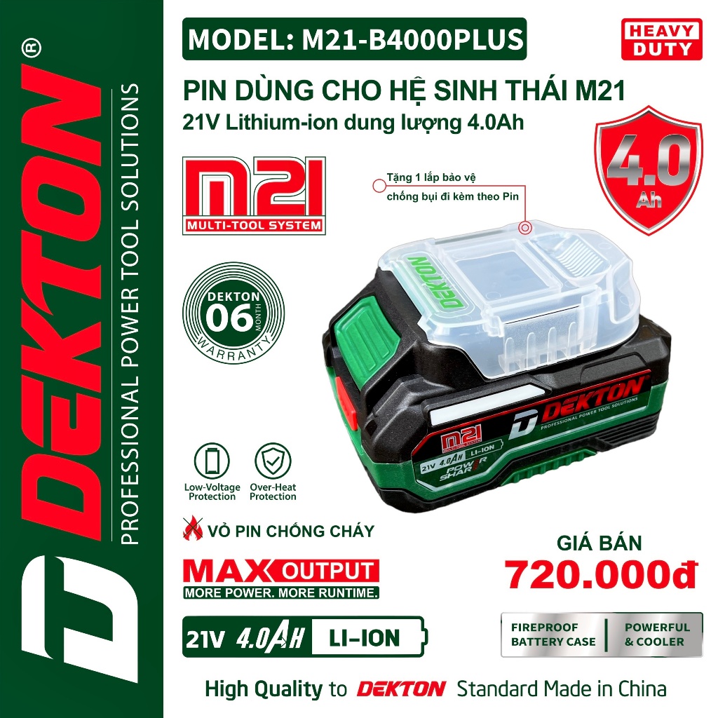 Pin Dekton 21V dung lượng 4.0Ah M21-B4000PLUS