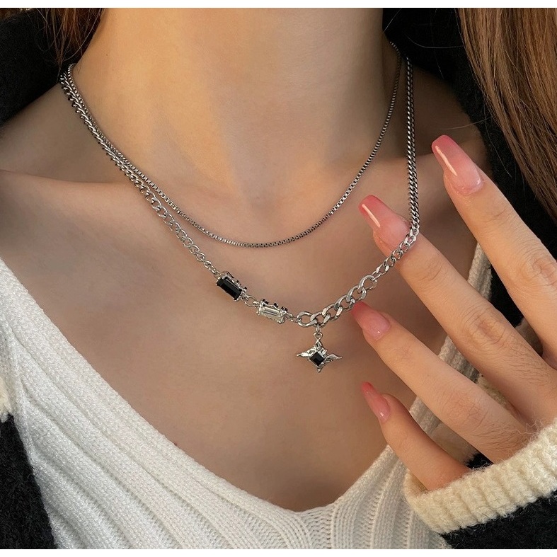Vòng cổ layer nhiều lớp dây chuyền titan nam nữ dạng chuỗi ngọc SAZ phong cách y2k cá tính - Vòng Cổ Tổng Hợp