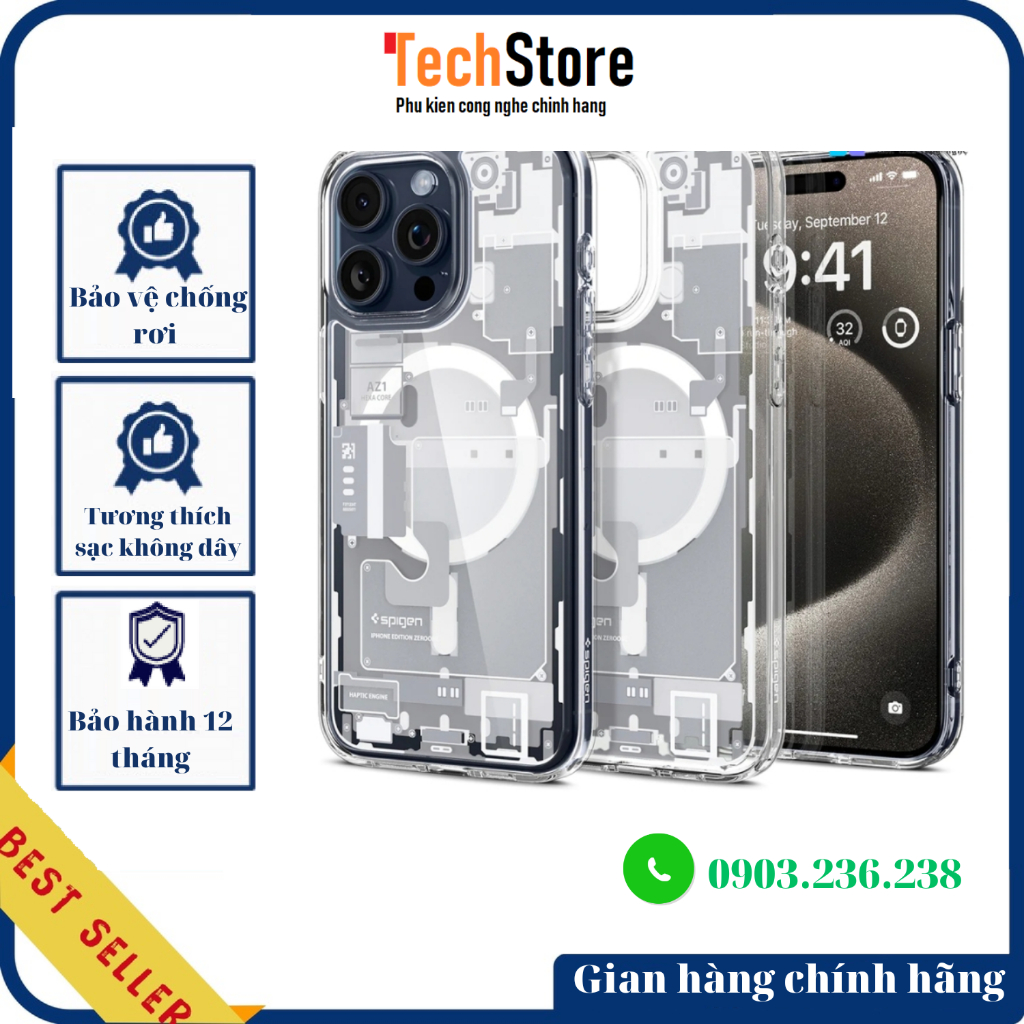 Ốp Spigen Ultra Hybrid Zero One  cho iPhone 15/ 15 Plus/ 15 Pro/ 15 Pro max