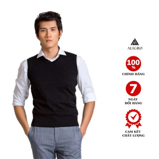 Áo len gile nam Aligro màu đen chất liệu len cotton sợi đanh, không bai xù ALENGL014