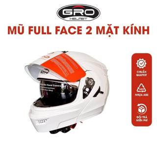 Mũ nón bảo hiểm full face GRO ST26 màu trắng trơn có 2 kính chính hãng, dáng thể thao trơn, thời trang cho nam tặng sừng