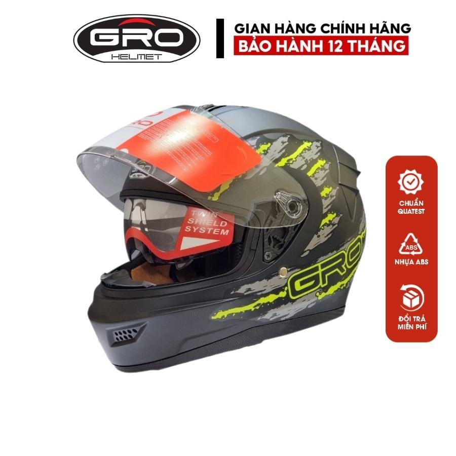 Mũ bảo hiểm trùm đầu GRO HELMET 2 kính mẫu tem dán sang trọng bảo hành 12 tháng