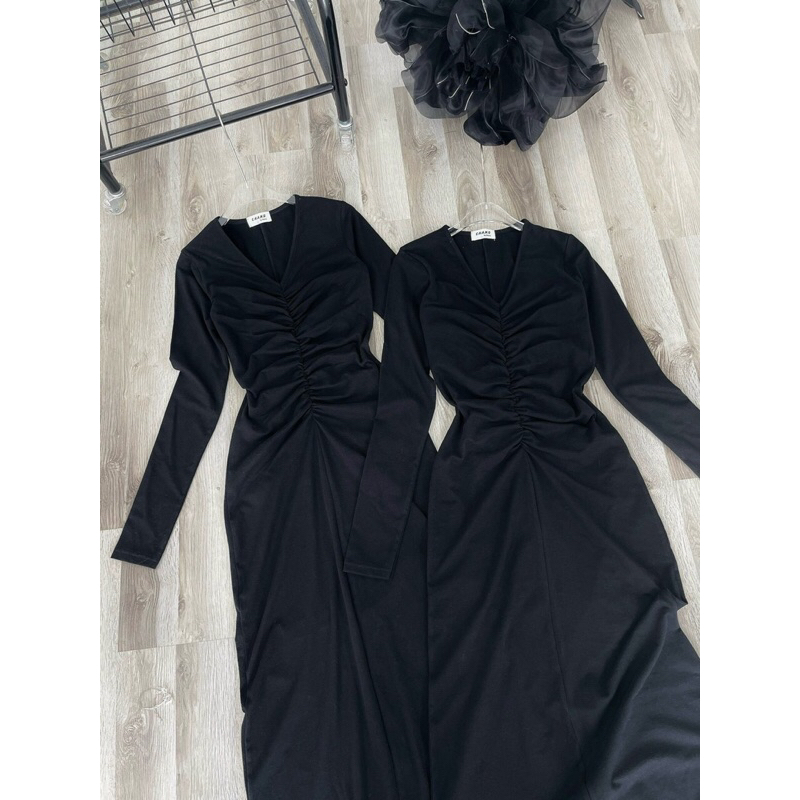 ĐẦM MIDI BODY ĐEN NHÚN EO